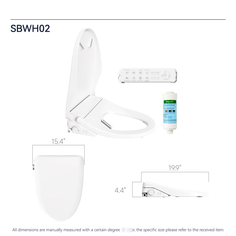 Heated Bidet Seat - Side Knob Adjustable, Water Control, Automatic Lid Open Smart Toilet With Functions Adjustable Temp, , Lid, White