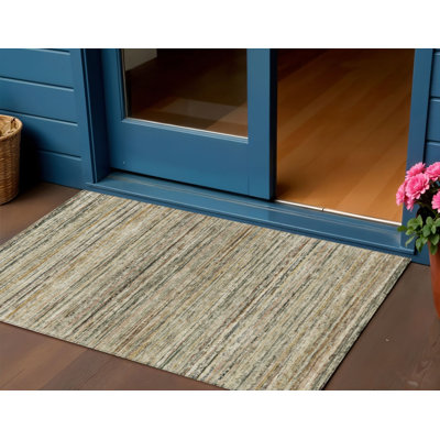 Tapis intérieur lavable rayé beige 3 pi x 5 pi