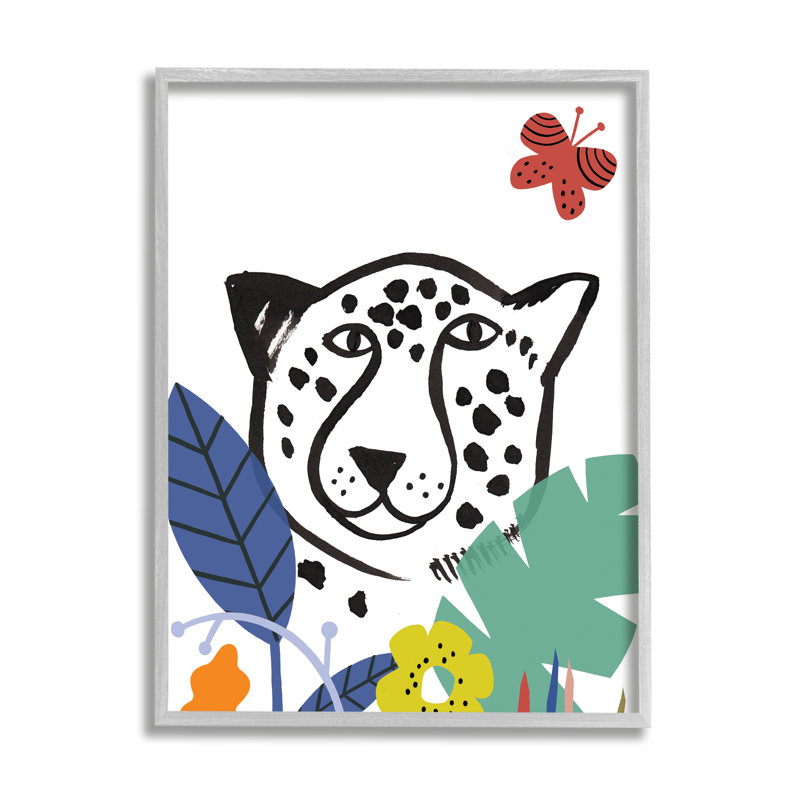 «Leopard Flower Foliage Jungle Cat Safari Portrait», estampe numérique sur toile blanche, art texturé par Abi Hall