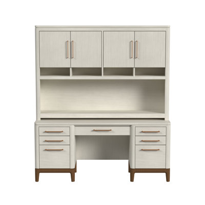 Bureau et huche contemporain en bois stratifié, table d'écriture, crédence et armoire, blanc