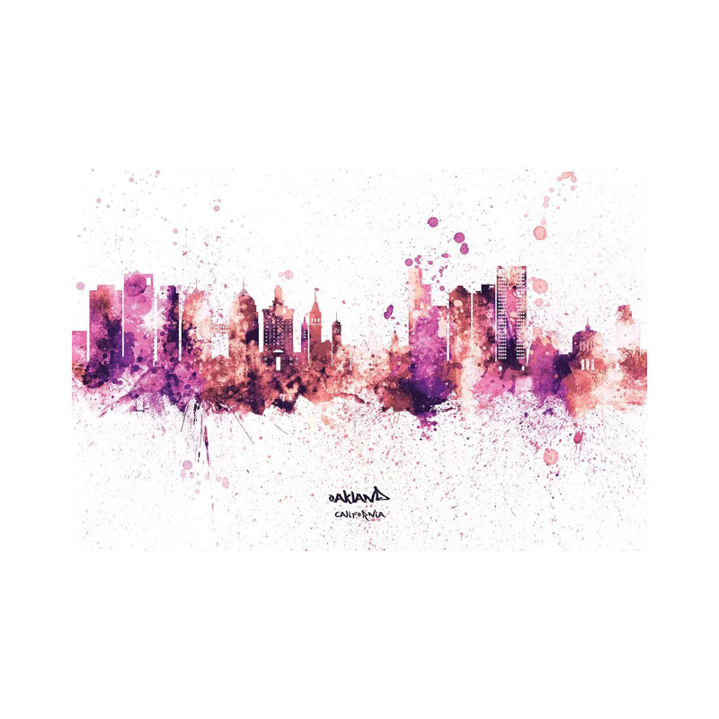 Oakland California Skyline Splash Pink by Michael Tompsett - Wrapped Canvas Print, 20.32 cm H x 30.48 cm W