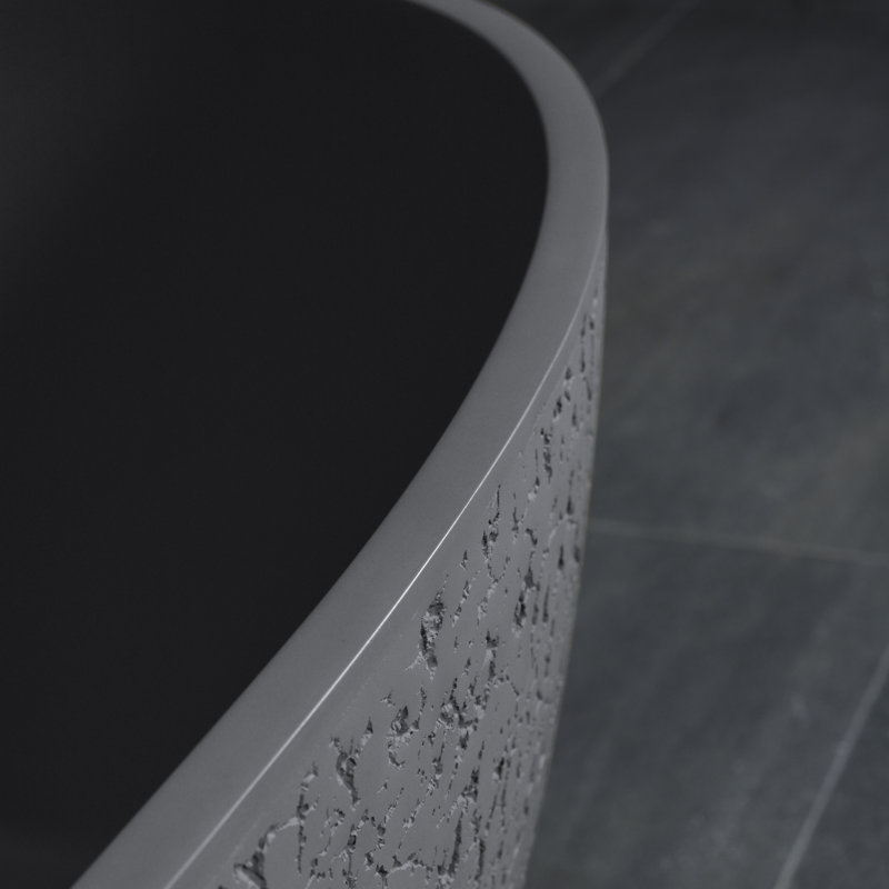 65" x 33" Dark Grey Freestanding Solid Surface Soaking Bathtub