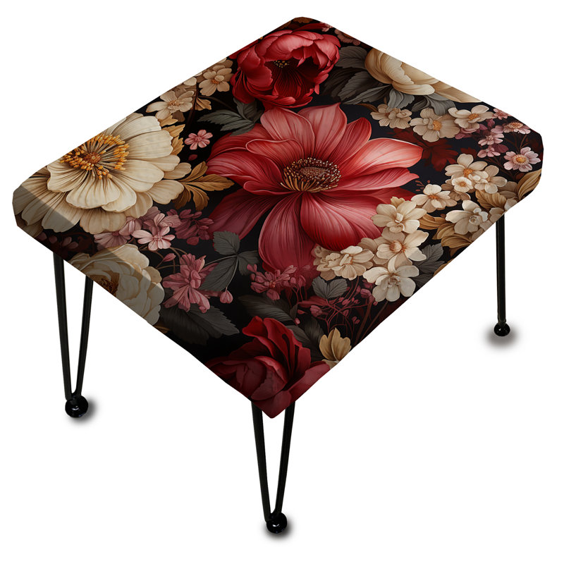 Victorian Royal Burgundy Peonies - Floral Rectangle Ottoman