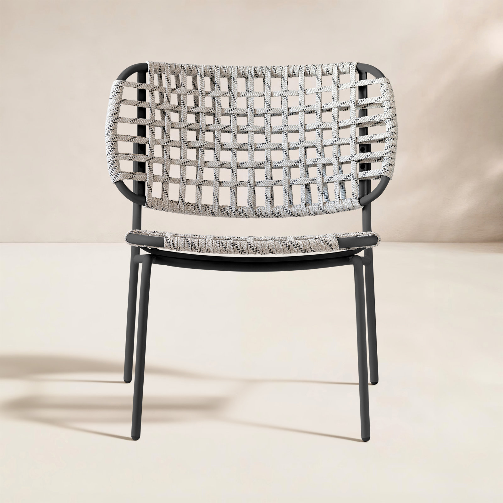 Yo Outdoor Lounge Chair with Woven Seat and Metal Frame, Matt Black