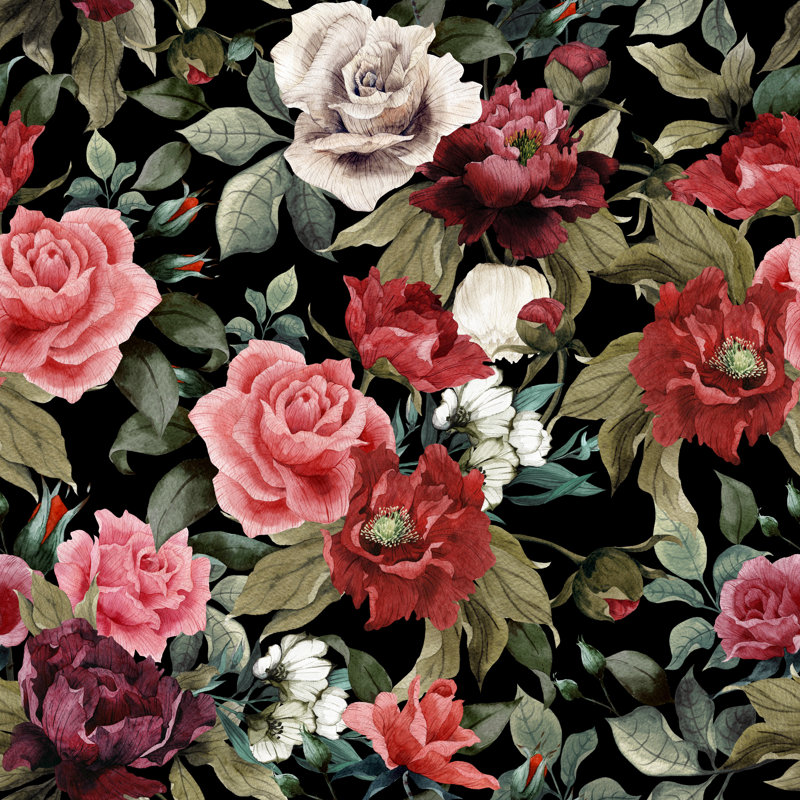 Pink Roses And Peonies - Wrapped Canvas Print, 76cm H x 76cm W x 3.8cm D