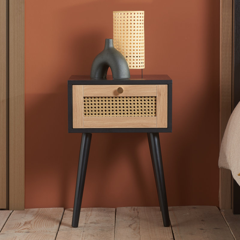 Noemi 38cm W Bedside Table, Black/Oak