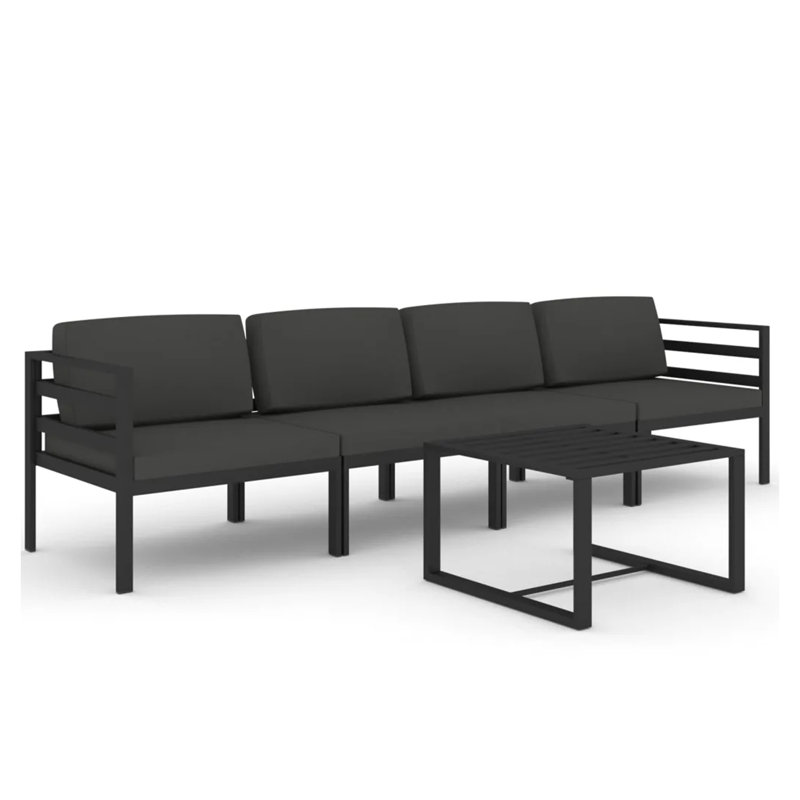 Ensemble de 5 chaises d'extérieur Shina avec table, canapé et chaises, polyester noir
