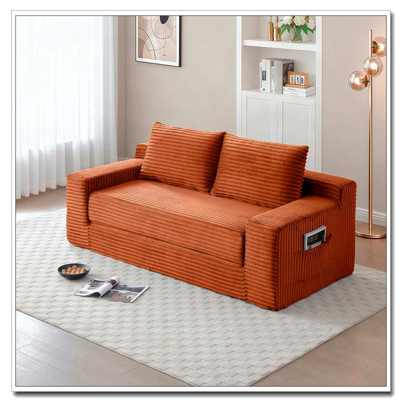 Canapé-lit pliant convertible 2 en 1, causeuse en mousse viscoélastique avec nuage, Orange