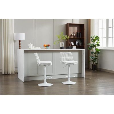 Set Of 2 Rattan Bar Stool, 360 Swivel Bar Chair, Counter Height Chair With Footrest For Kitchen, Dining Room