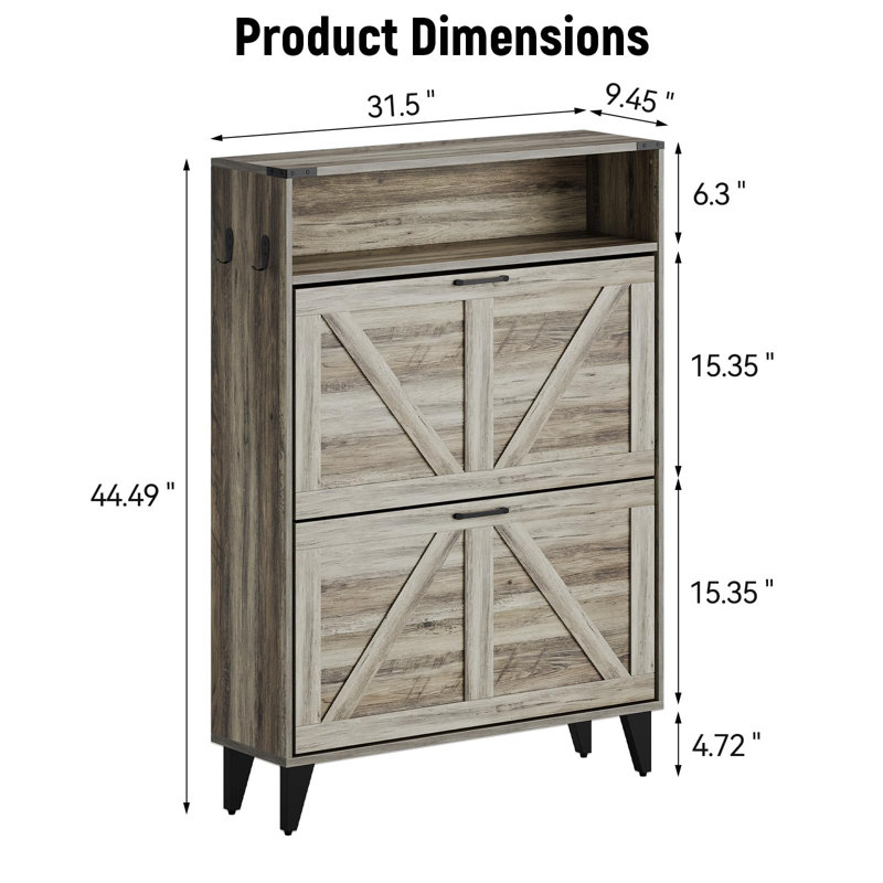 Freestanding Shoe Cabinet with 2 Flip Drawers, Adjustable Shelf and Metal Legs for Entryway Storage, Gray