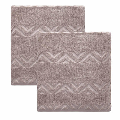 Set of Two Brown Geometric Turkish Cotton 54" X 27" Bath Towels