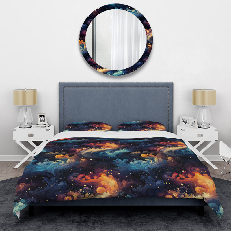Ensemble de housse de couette abstraite mauve et bleu céleste Aura Camouflage IV - polyester microfibre