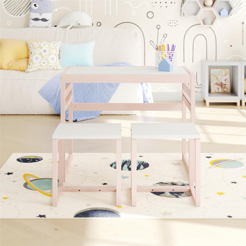 Ensemble de table et 2 chaises pour enfants Signy, Rose/Blanc