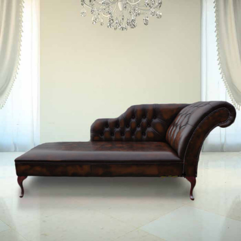 Upholstered Chaise Lounge, Right-Arm Chaise, Antique Brown