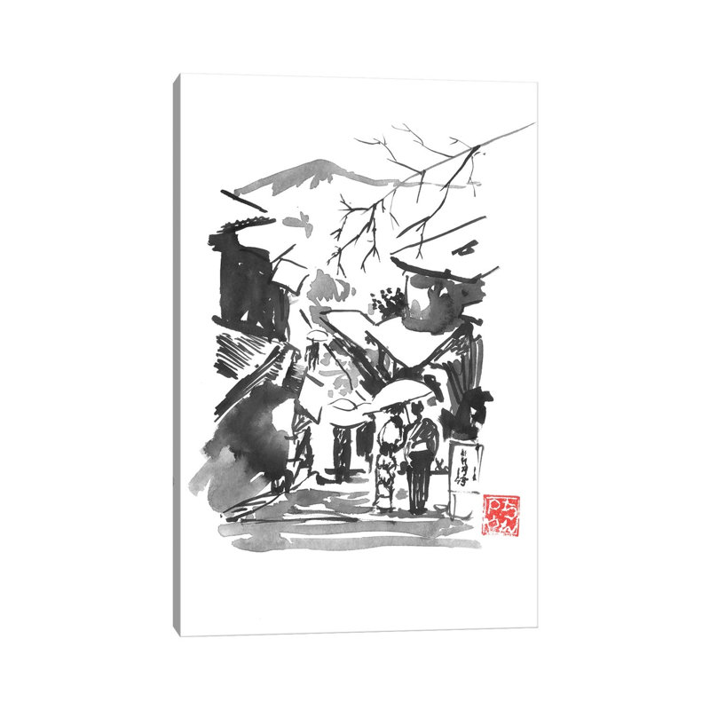 Fuji San In Snow by Péchane - Painting on Canvas, 20.32 cm H x 30.48 cm W, Wrapped Canvas