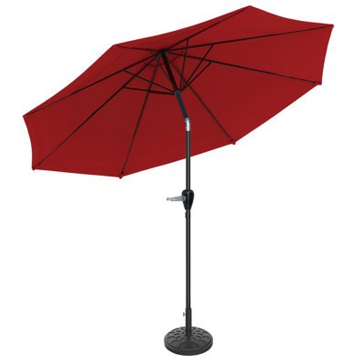 10FT Round Patio Umbrella with 19lb Weighted Base - Auto Tilt, Easy Crank, Vented Canopy Outdoor Umbrella for Shade - For Deck, Balcony, Porch, Backyard, or Pool by Pure Garden (Red)