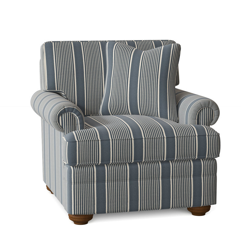 Fauteuil de 38 po de large Bradbury, Finition Havane, Rayures bleues / beiges 0209-61