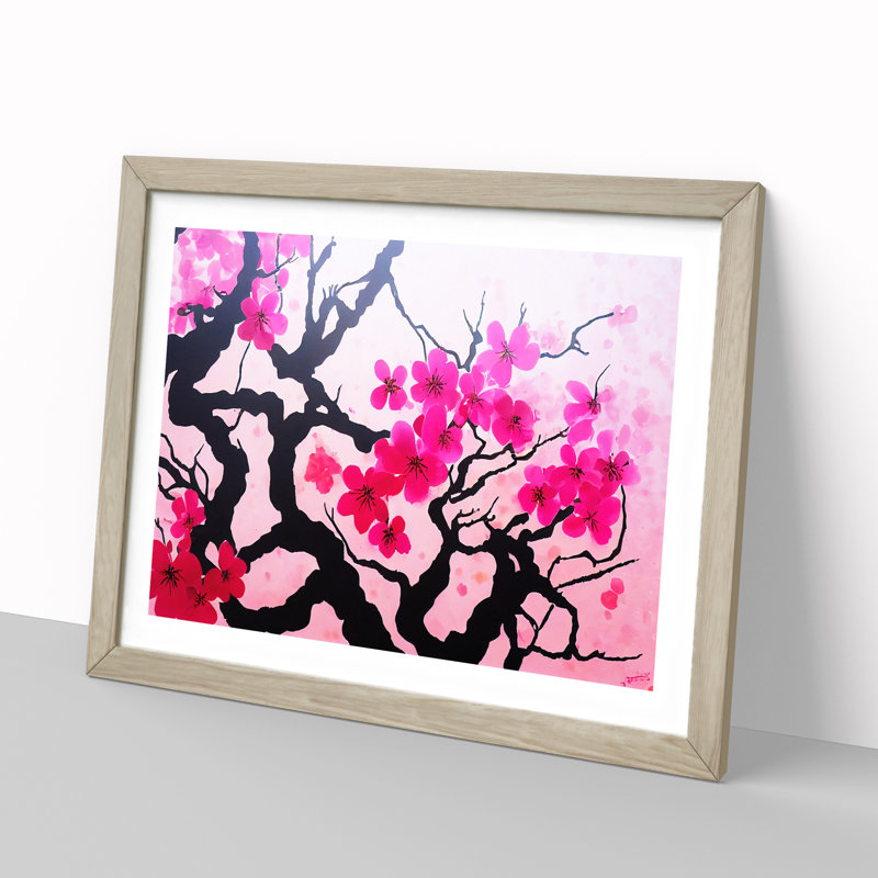 Cherry Blossom Tree Flowers - Single Picture Frame Painting, 34cm H x 46cm W x 2cm D, Oak