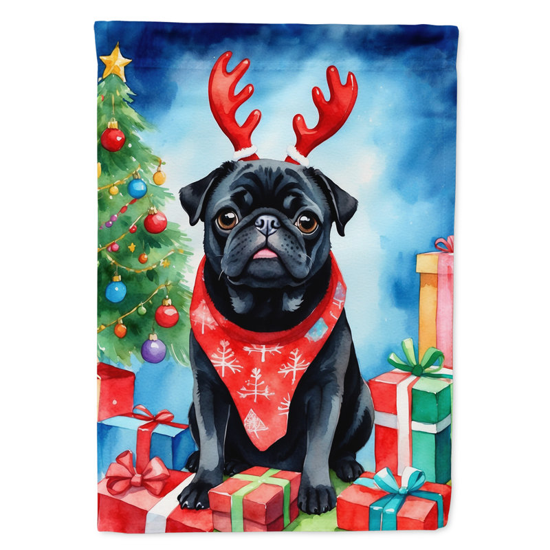 Drapeau de Noël renne de jardin, Pug noir
