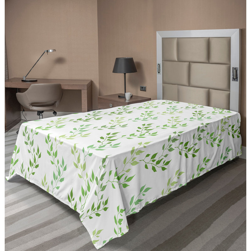 Ambesonne Nature Top Flat Sheet Glisten Fish Sunlight, Twin XL Flat Sheet, Green Floral 2