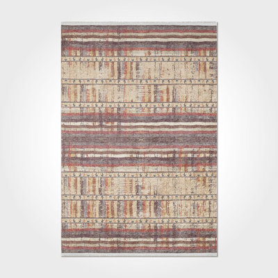 Thambiah Brown Striped Washable Non-Slip Indoor/Outdoor Area Rug