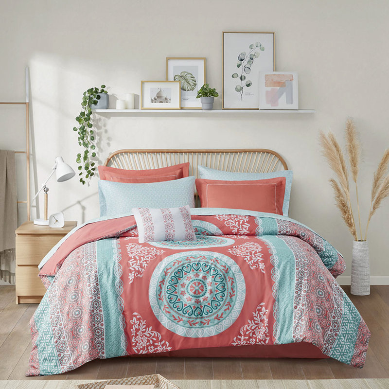 Édredon pour chambre simple TG, Édredon pour lit simple TG + 8 pièces supplémen, Corail