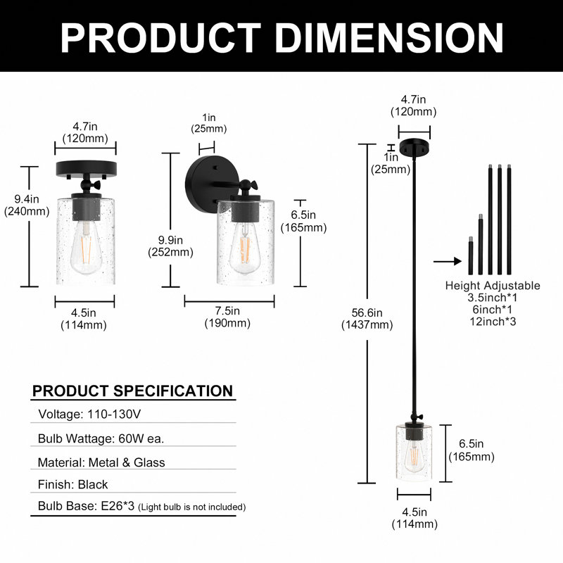 Aftin 1-Light Wall Sconce Flush Mounted Pendant Lighting(3-Pack)