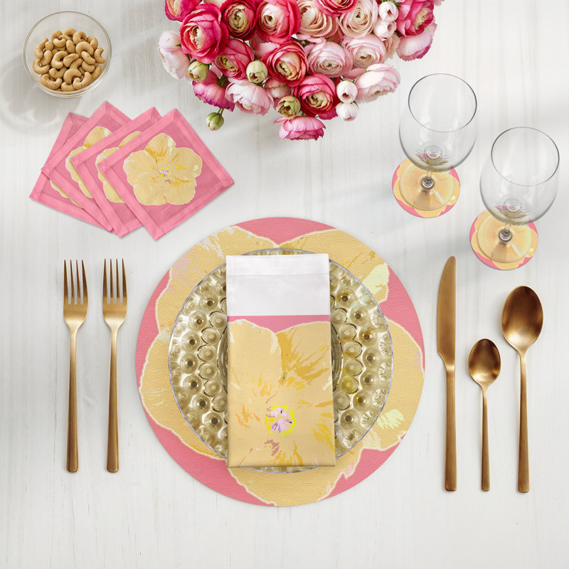 Sous-verres ronds en cuir hibiscus rose, Rose