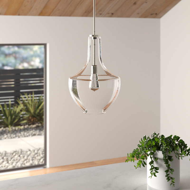 Moten 1 - Light Single Pendant, Seeded Glass, 20" H x 13.75" W x 13.75" D, Brushed Nickel