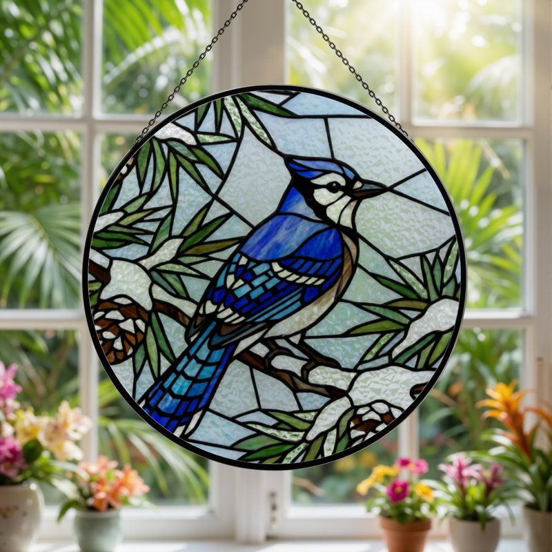 Panneau de vitrail en verre coloré 12 "H Jay, H 12 po x l 12 po