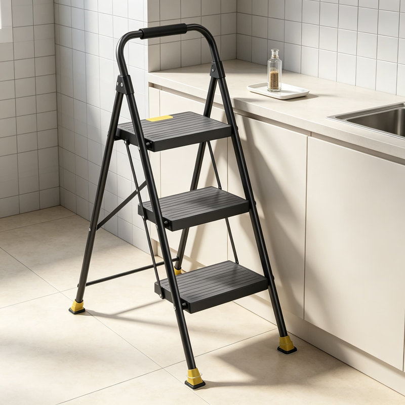 Escabeau pliant pour adulte avec mains courantes pour la maison, escabeau haut extensible robuste pour la cuisine, tabouret autoportant d'intérieur avec tapis antidérapants, escabeau en fer peu encombrant