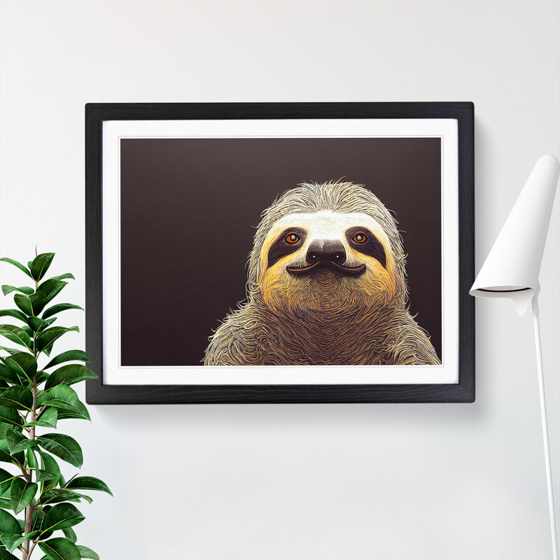 The Face Of A Sloth - Single Picture Frame Print, Black, 46cm H x 64cm W