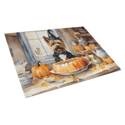 Cairn Terrier Fall Kitchen Pumpkins Glass Cutting Board Large