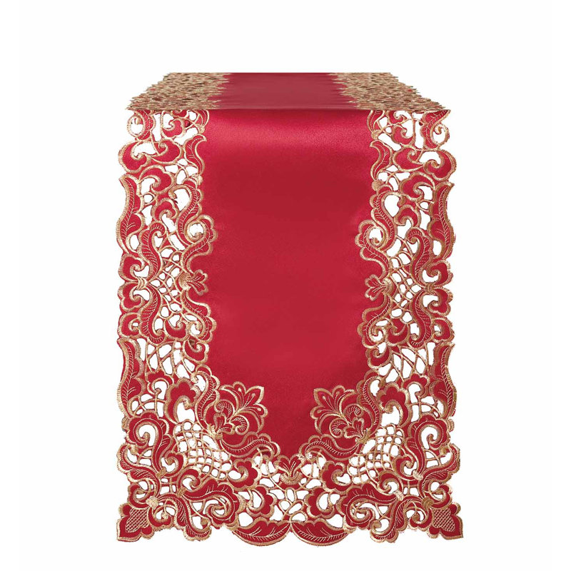 Onetha Elegant Table Runner and Placemats of Granada Collection for Stylish Valentine’s Day, Burgundy/Gold, 108" L x 14" W