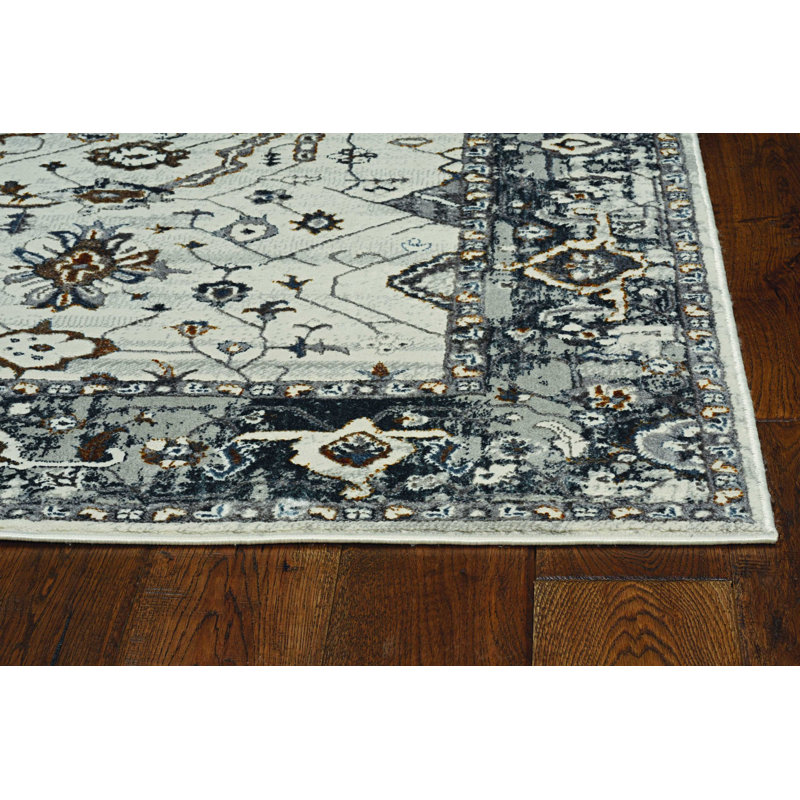 Tapis gris et ivoire Raibeart, Rectangle 5 pi 3 po x 7 pi 7 po