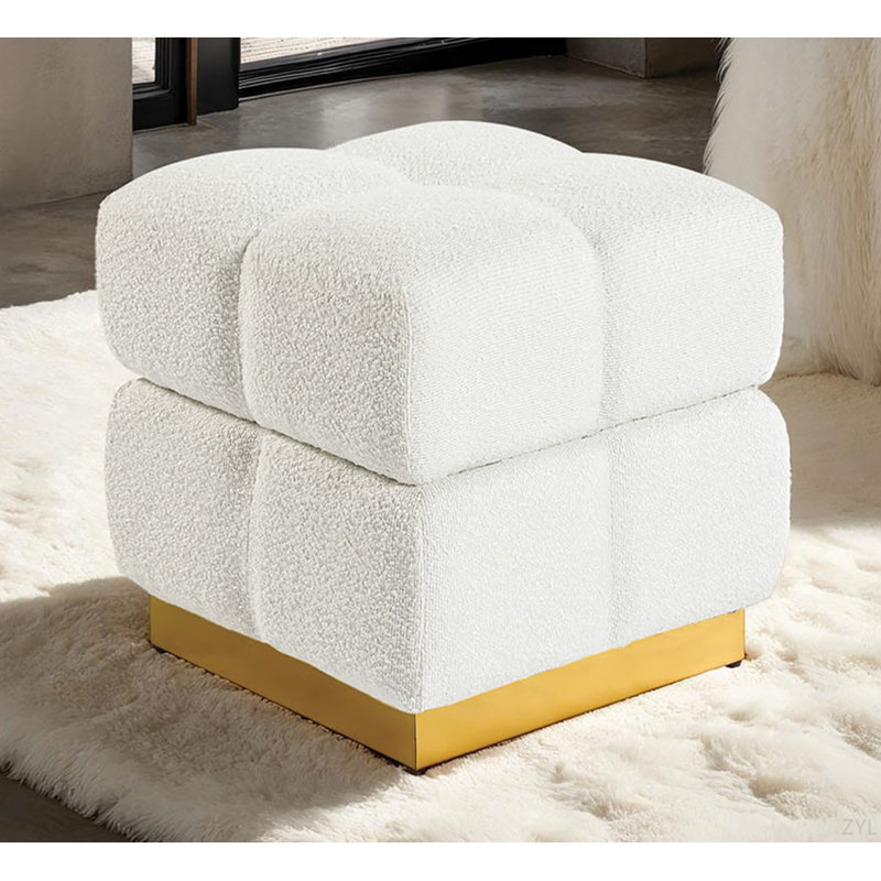Tabouret de rangement carré de style contemporain avec finition beige et capitonnage