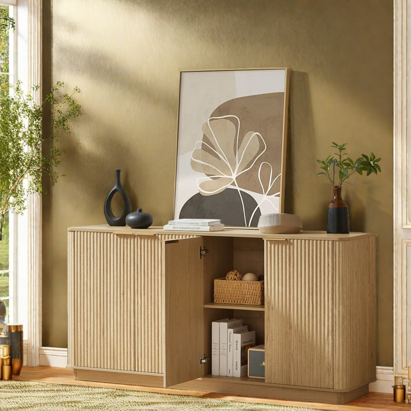 Buffet moderne en chêne avec rangement, conception de vagues pour le salon