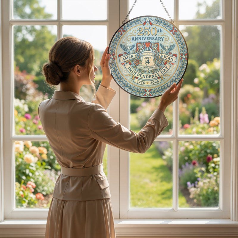 Panneau de fenêtre en verre pour décoration intérieure American Independent USA 250th Anniversary ， 7,8H, H 7,8 po