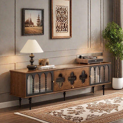 Retro color-blocking design TV cabinet