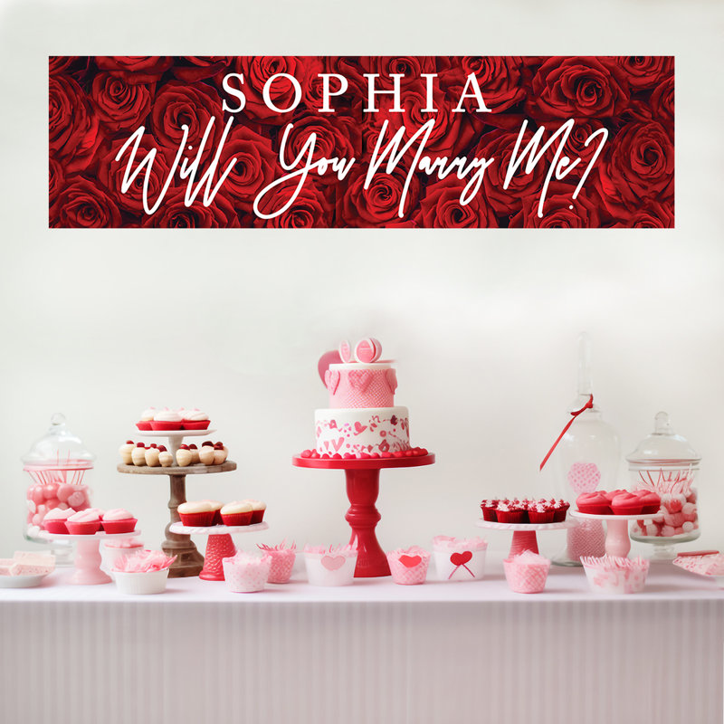 Bannière personnalisée «Will Will Marry Me», roses rouges romantiques | Propositions et idées de décoration pour la Saint-Valentin, paquet de 1