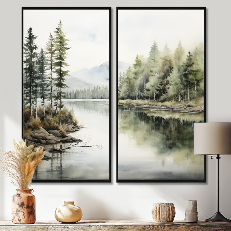 Scandinavian Lake Tranquility - impressions sur toile traditionnelles, 32" H x 32" W, Floater Framed Print without Mat, Noir