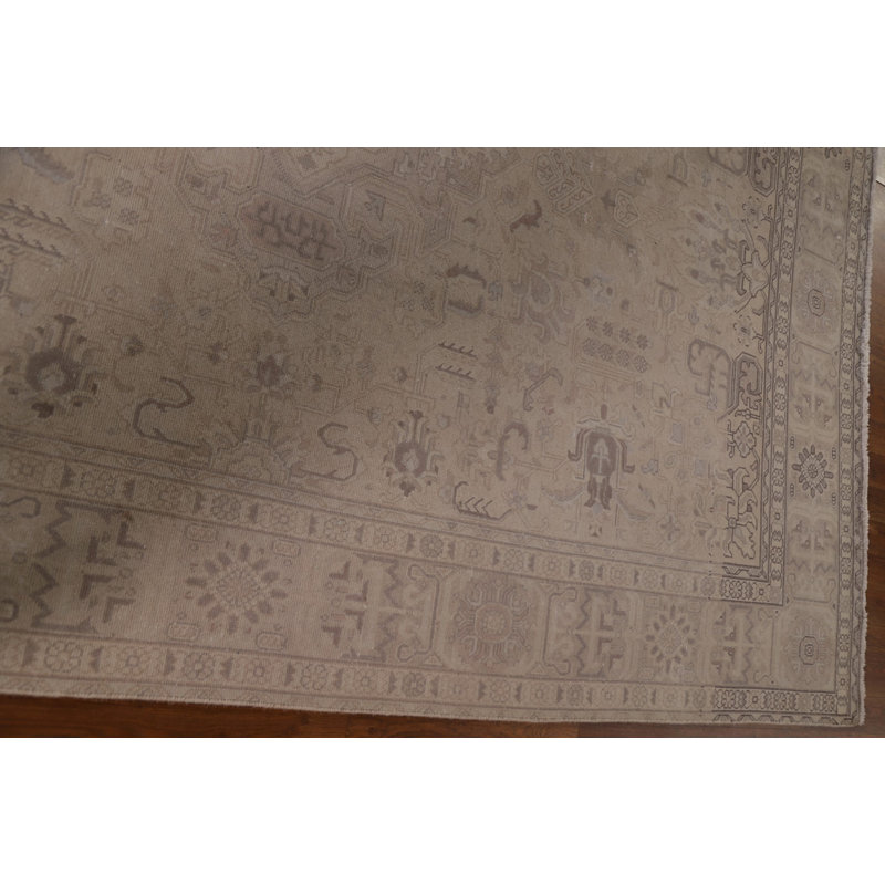 Tapis beige noué à la main de conception unique 6 pi 5 po x 9 pi 8 po