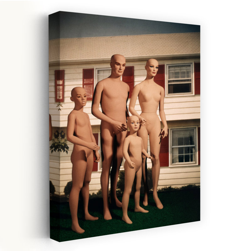 MANNEQUIN FAMILY MOTHER FATHER TWO CHILDREN IN FRONT OF SUBURBAN HOUSE OUTDOOR by H. Armstrong Roberts - Wrapped Canvas Print