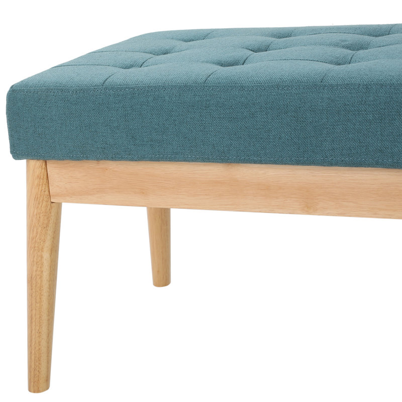 Teal Fabric With An Elegant Appeal, Paired Birch Wood Legs Contemporary Bench Upholstery And Leg Support