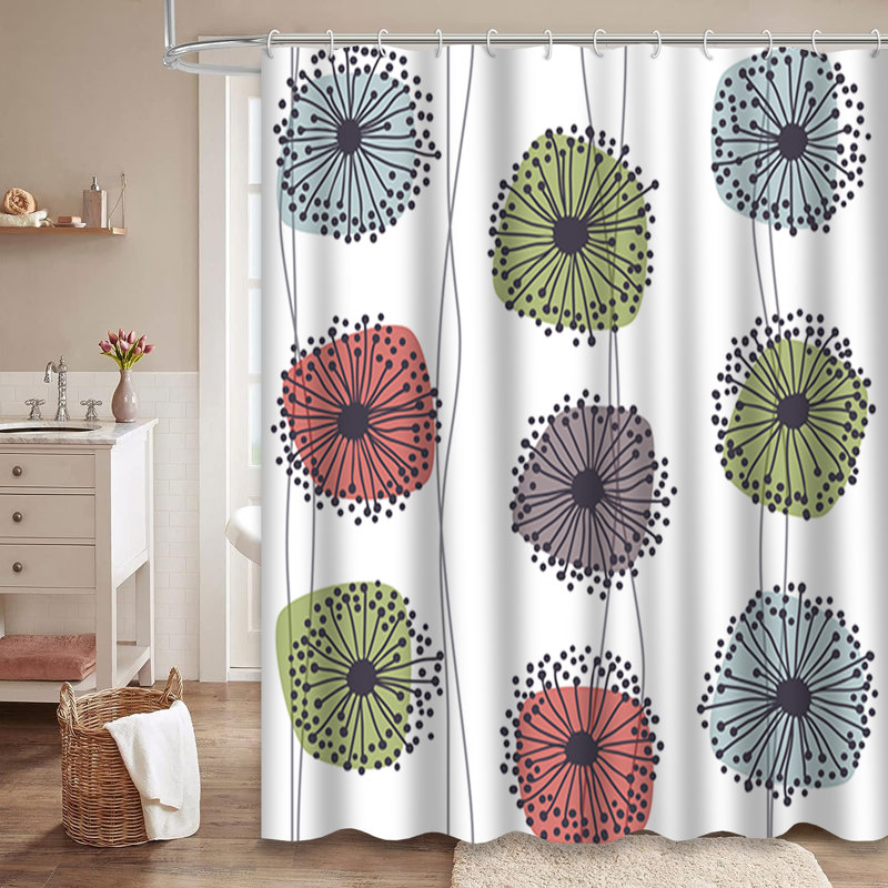 Rideau de douche rétro avec 12 crochets, L 72 po x l 78 po