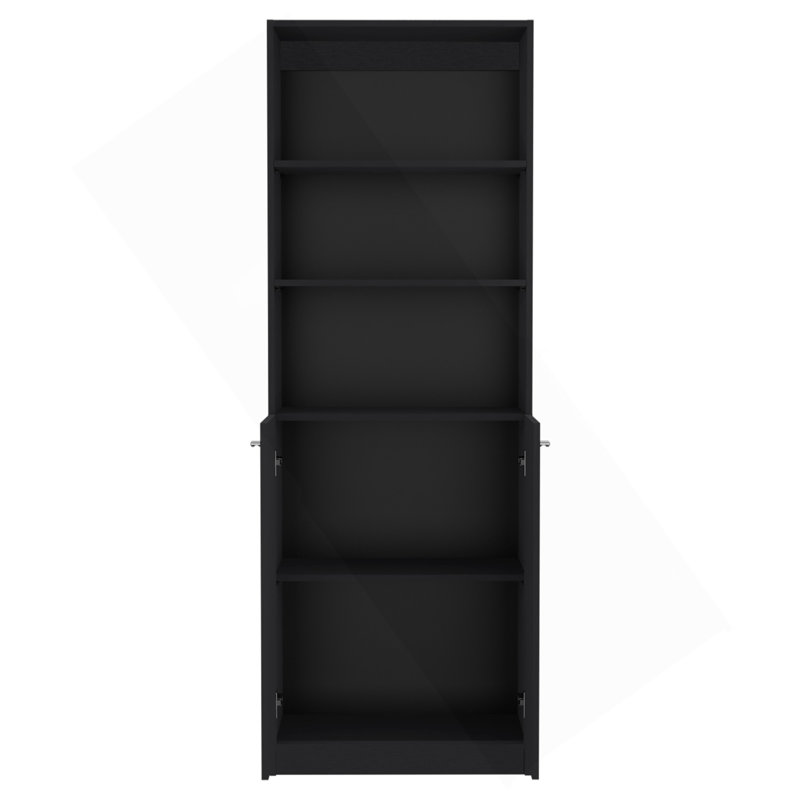 Vinton 2-Door Bookcase With Upper Shelves, Black