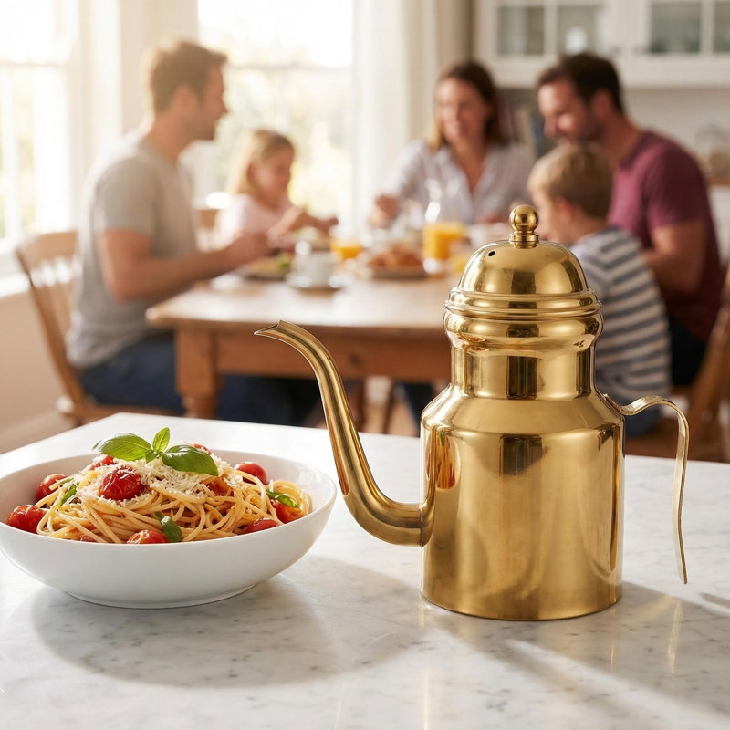 Oil Dispenser Vinegar Dispenser Bottle 15.22oz Stainless Steel Oil Can Container with Handle for Kitchen Restaurant Cooking BBQ Golden