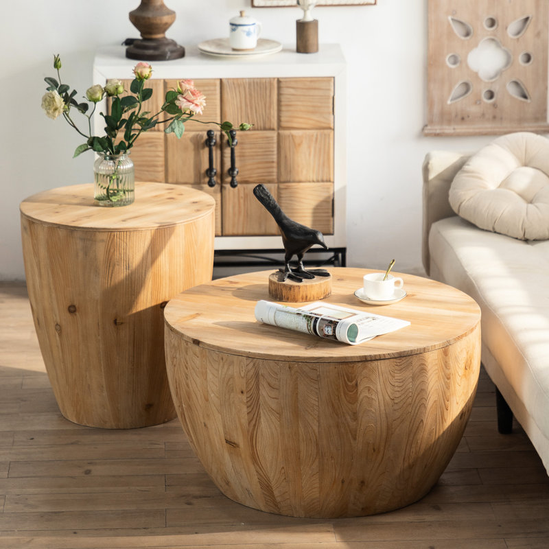 Table basse rétro en forme de seau - 2 pièces. Matériaux. Option de rangement. Capacité de charge de 220 lb. Aucun assemblage requis. Entretien facile avec de l'huile antique. Teinte naturelle de style rétro 2. Qualité