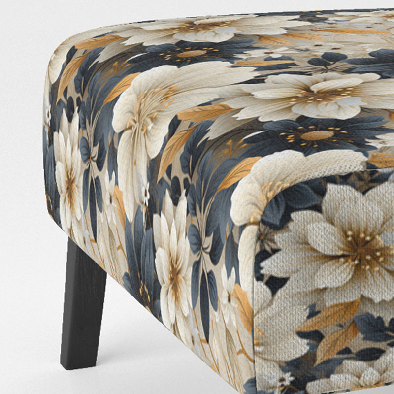 Motif de chrysanthèmes bleu et beige - Fauteuil de chambre rembourré, fauteuil d'appoint beige