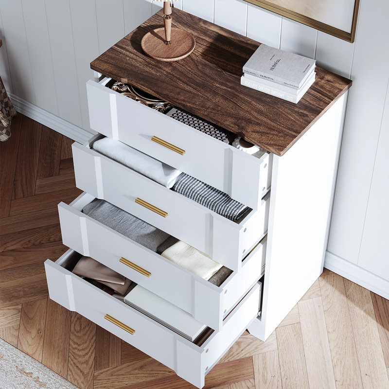 Farmhouse Black 4 Drawers Dresser for Bedroom